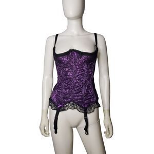 Vintage Fredericks of Hollywood Bustier Womens 36 Purple Black Lace Corset USA